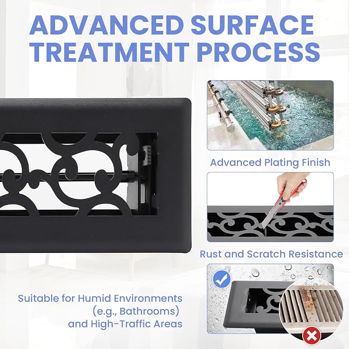 2x12 Inches Heavy Duty Walkable Floor Register - Easy Adjust Air Supply Lever Decorative Floor Vent Covers - Savannah Design