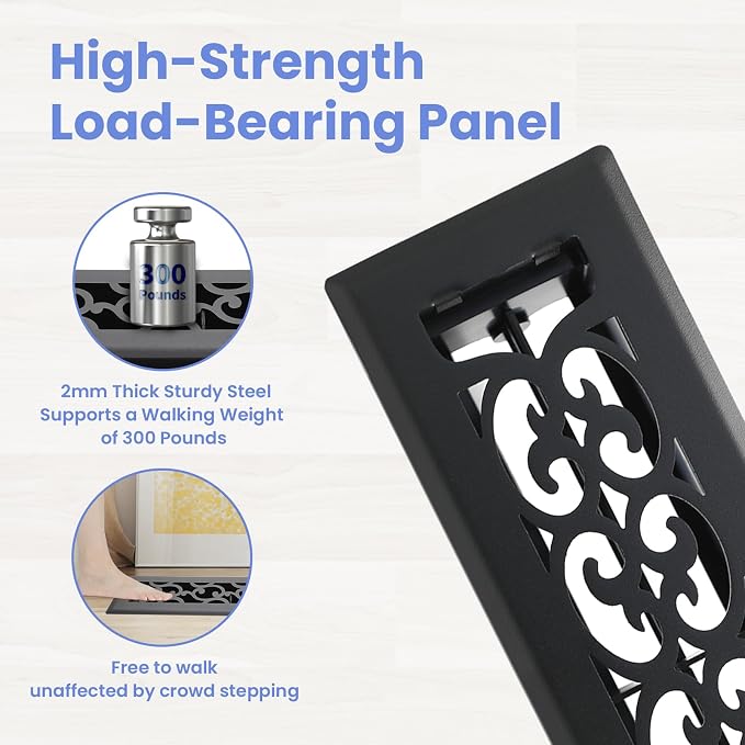 2x12 Inches Heavy Duty Walkable Floor Register Easy Adjust Air Supply Lever Floor Vents - Charlotte Design - Vent Cover for