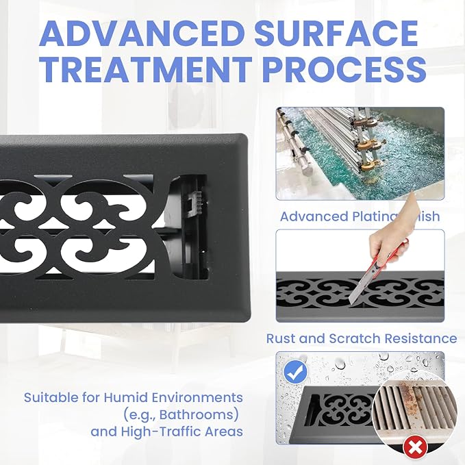 2x12 Inches Heavy Duty Walkable Floor Register Easy Adjust Air Supply Lever Floor Vents - Charlotte Design - Vent Cover for