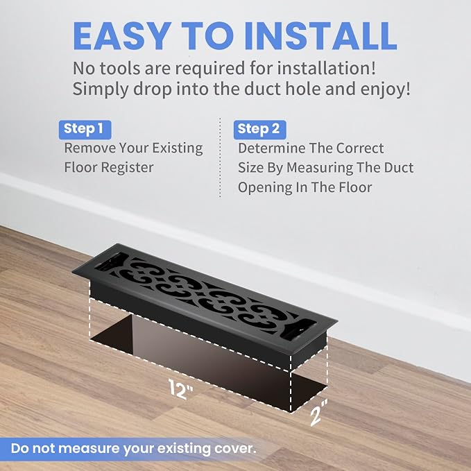 2x12 Inches Heavy Duty Walkable Floor Register Easy Adjust Air Supply Lever Floor Vents - Charlotte Design - Vent Cover for