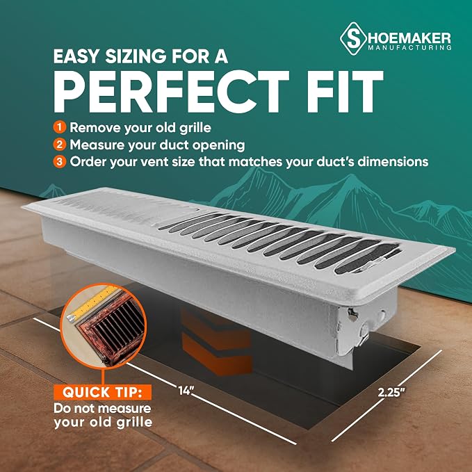 2x14 Floor Register – Cement Gray Heavy Duty Metal Floor Vent Cover for Home Floors - Premium Forced Air Vent Covers