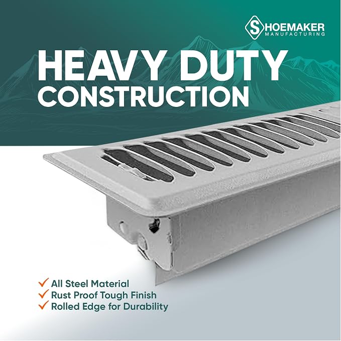 2x14 Floor Register – Cement Gray Heavy Duty Metal Floor Vent Cover for Home Floors - Premium Forced Air Vent Covers