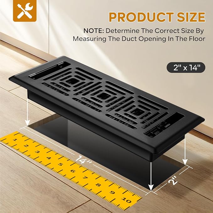 2x14 Floor Register Vent, 2 Pack Heavy Duty Walkable Steel Floor Vent, Adjustable Decor Grates for Home Floor Sidewall Office