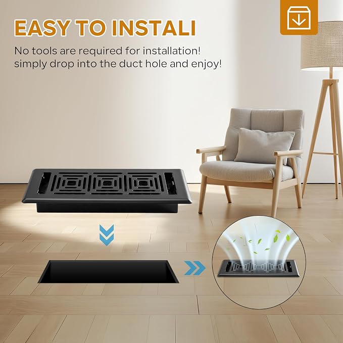 2x14 Floor Register Vent, 2 Pack Heavy Duty Walkable Steel Floor Vent, Adjustable Decor Grates for Home Floor Sidewall Office