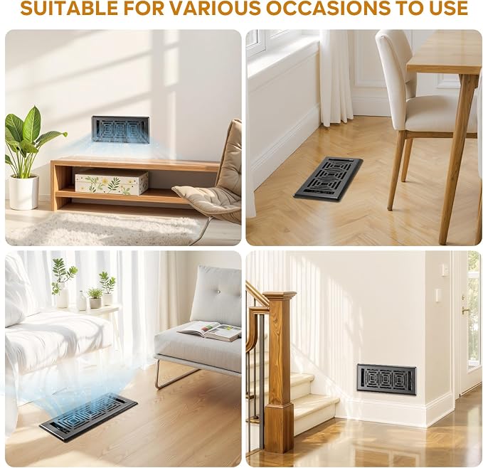 2x14 Floor Register Vent, 2 Pack Heavy Duty Walkable Steel Floor Vent, Adjustable Decor Grates for Home Floor Sidewall Office