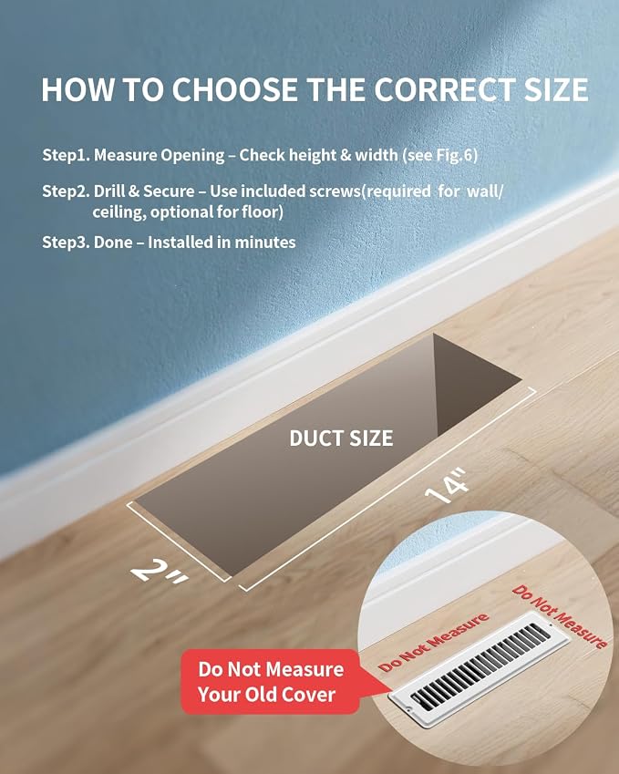 2x14 Floor Register, White Vent Covers for Home Floor & Wall, 4 Pack Floor Vents with 8 Pack Screws, Heavy Duty Walkable