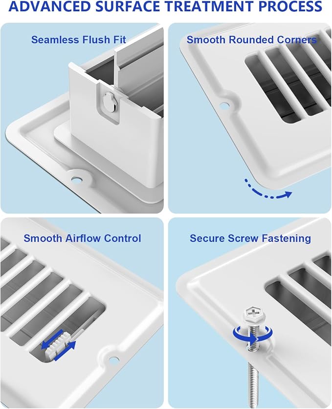 2x14 Floor Register, White Vent Covers for Home Floor & Wall, 4 Pack Floor Vents with 8 Pack Screws, Heavy Duty Walkable