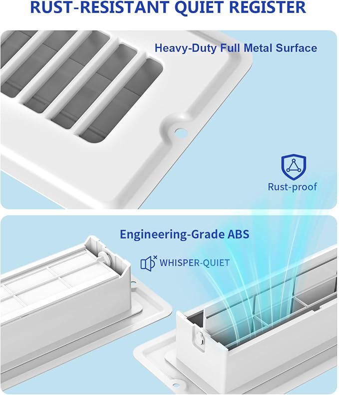 2x14 Floor Register, White Vent Covers for Home Floor & Wall, 4 Pack Floor Vents with 8 Pack Screws, Heavy Duty Walkable
