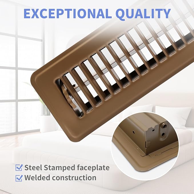 2x14 Inch Floor Register - Heavy Duty Steel Walkable Floor Vents - Easy Adjust Air Supply Lever - Vent Covers for Home