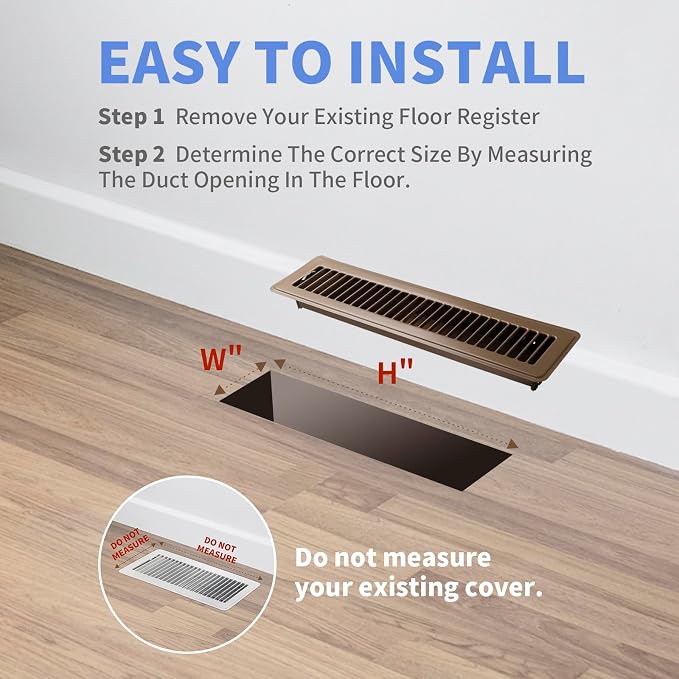2x14 Inch Floor Register - Heavy Duty Steel Walkable Floor Vents - Easy Adjust Air Supply Lever - Vent Covers for Home