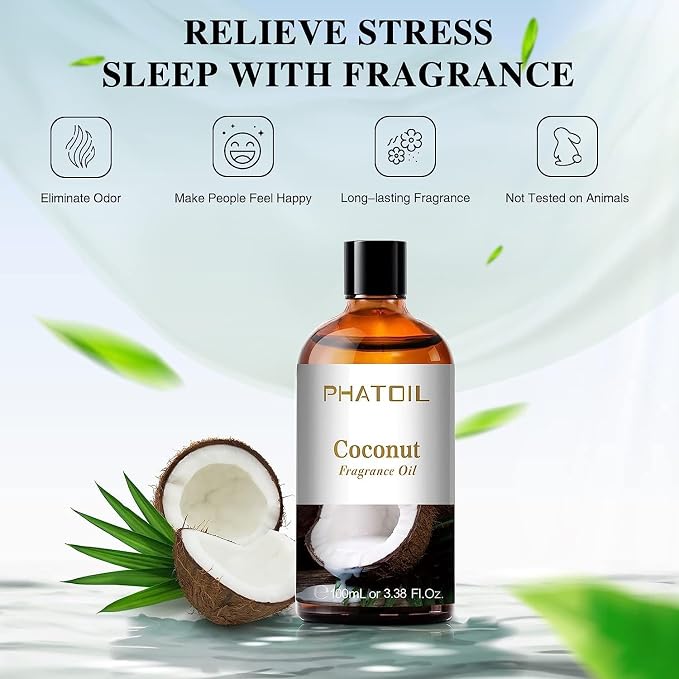 3.38FL.OZ Coconut Fragrance Oils for Aromatherapy, Essential Oils for Diffusers for Home, Perfect for Diffuser, Yoga