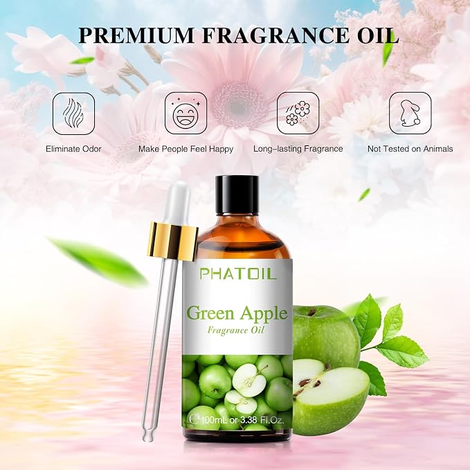3.38FL.OZ Green Apple Fragrance Oils for Aromatherapy, Essential Oils for Diffusers for Home, Perfect for Diffuser, Yoga