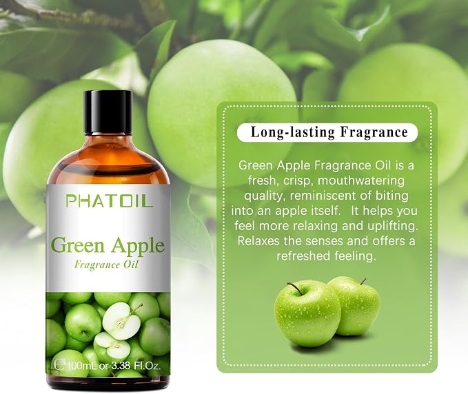 3.38FL.OZ Green Apple Fragrance Oils for Aromatherapy, Essential Oils for Diffusers for Home, Perfect for Diffuser, Yoga
