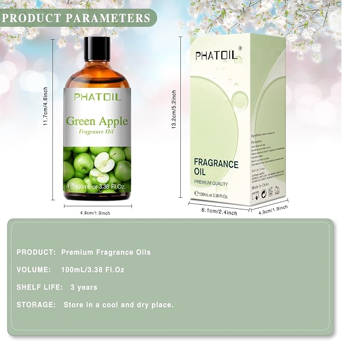 3.38FL.OZ Green Apple Fragrance Oils for Aromatherapy, Essential Oils for Diffusers for Home, Perfect for Diffuser, Yoga