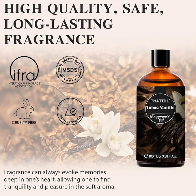 3.38FL.OZ Tabac Vanille Fragrance Oils for Aromatherapy, Essential Oils for Diffusers for Home, Perfect for Diffuser, Yoga
