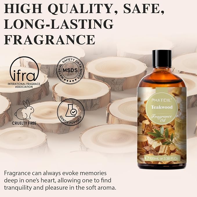 3.38FL.OZ Teakwood Fragrance Oils for Aromatherapy, Essential Oils for Diffusers for Home, Perfect for Diffuser, Yoga