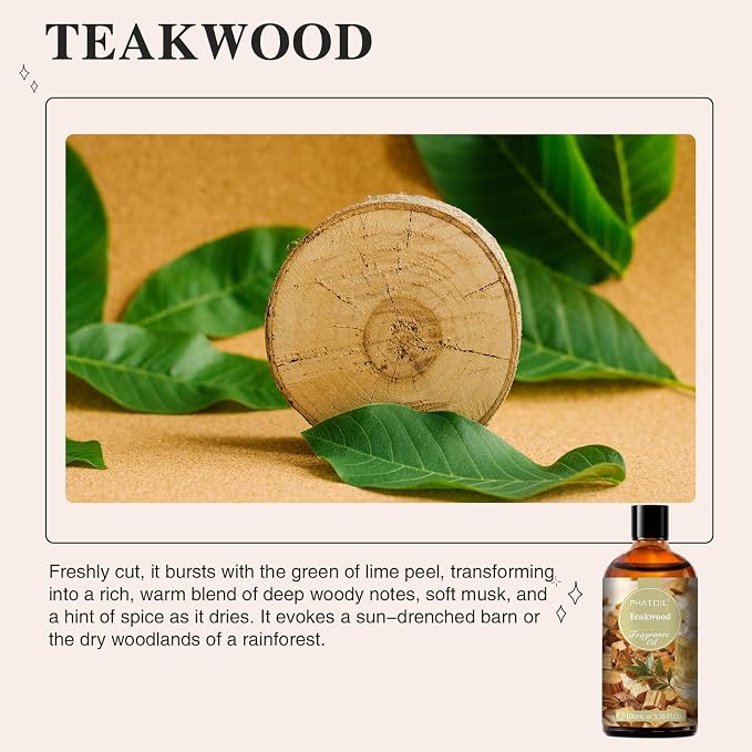 3.38FL.OZ Teakwood Fragrance Oils for Aromatherapy, Essential Oils for Diffusers for Home, Perfect for Diffuser, Yoga