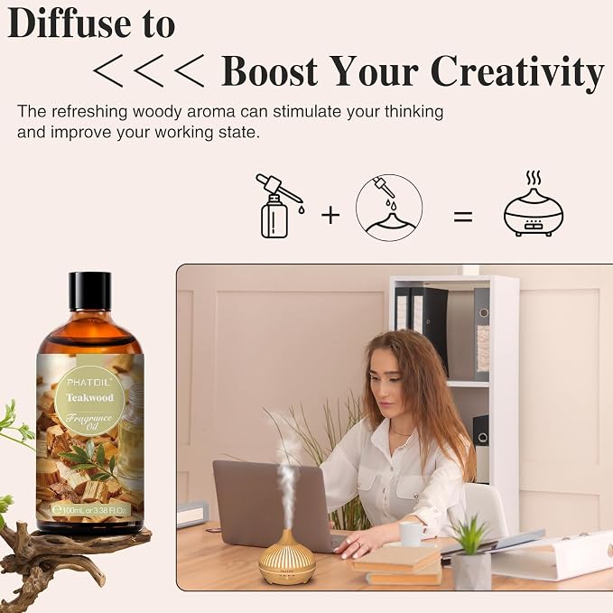 3.38FL.OZ Teakwood Fragrance Oils for Aromatherapy, Essential Oils for Diffusers for Home, Perfect for Diffuser, Yoga
