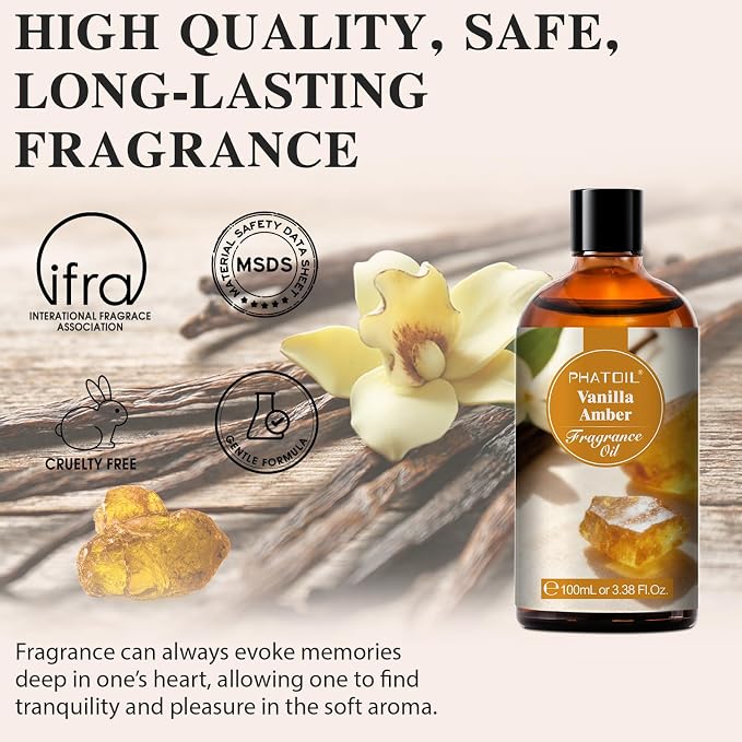 3.38FL.OZ Vanilla Amber Fragrance Oils for Aromatherapy, Essential Oils for Diffusers for Home, Perfect for Diffuser, Yoga