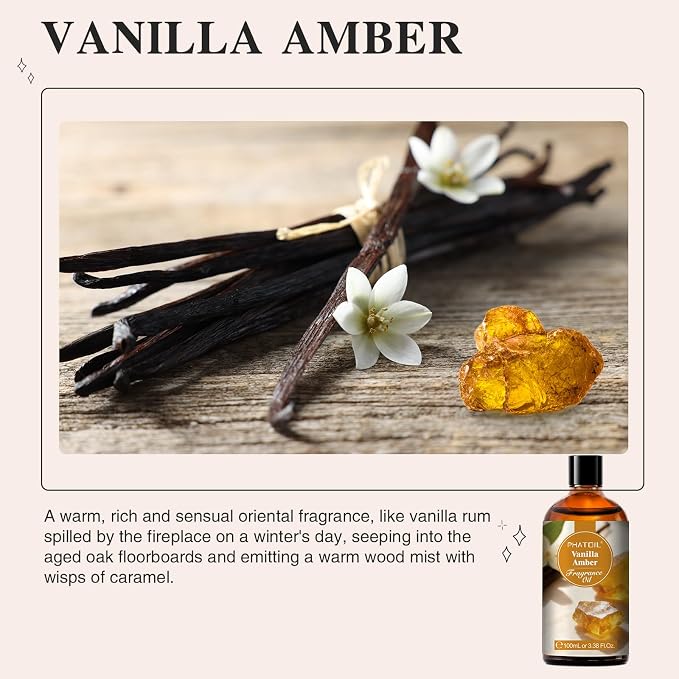 3.38FL.OZ Vanilla Amber Fragrance Oils for Aromatherapy, Essential Oils for Diffusers for Home, Perfect for Diffuser, Yoga