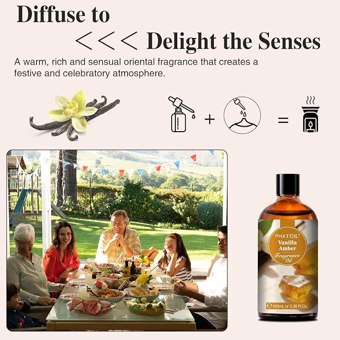 3.38FL.OZ Vanilla Amber Fragrance Oils for Aromatherapy, Essential Oils for Diffusers for Home, Perfect for Diffuser, Yoga