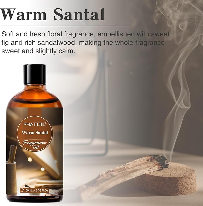 3.38FL.OZ Warm Santal Fragrance Oils for Aromatherapy, Essential Oils for Diffusers for Home, Perfect for Diffuser, Yoga