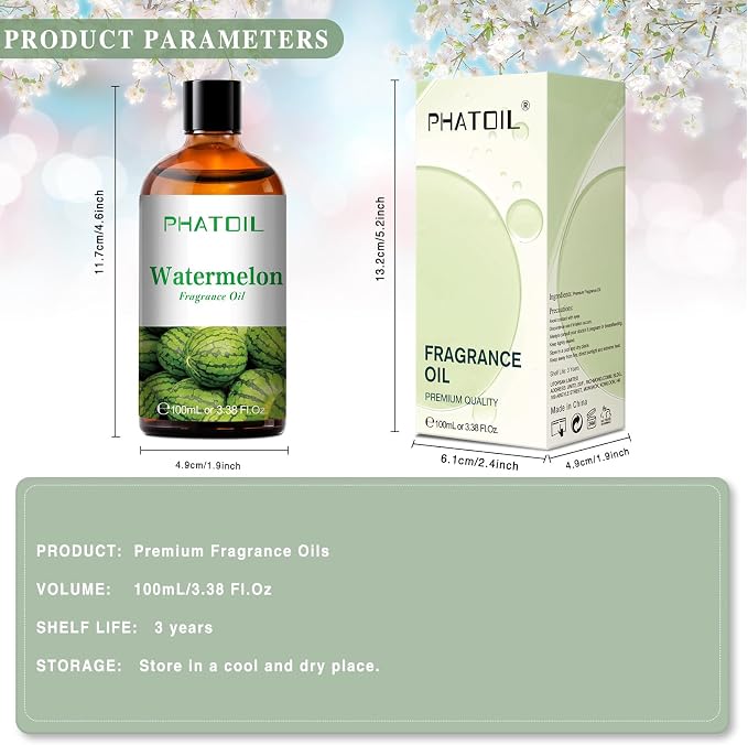 3.38FL.OZ Watermelon Fragrance Oils for Aromatherapy, Essential Oils for Diffusers for Home, Perfect for Diffuser, Yoga