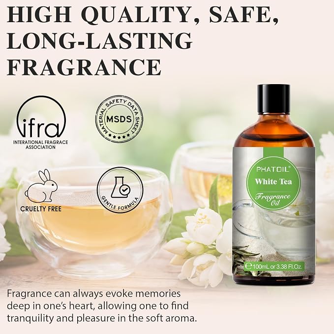 3.38FL.OZ White Tea Fragrance Oils for Aromatherapy, Essential Oils for Diffusers for Home, Perfect for Diffuser, Yoga