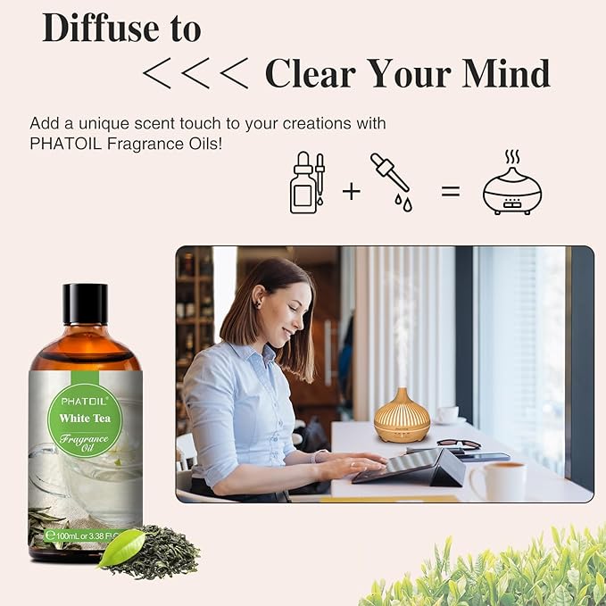 3.38FL.OZ White Tea Fragrance Oils for Aromatherapy, Essential Oils for Diffusers for Home, Perfect for Diffuser, Yoga