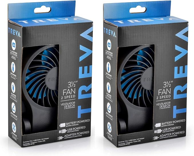3.5 Inch Portable Desk Fan with USB Port - Small, Compact, Powerful Airflow, AC Adapter Included - 2 Pack, alternate product