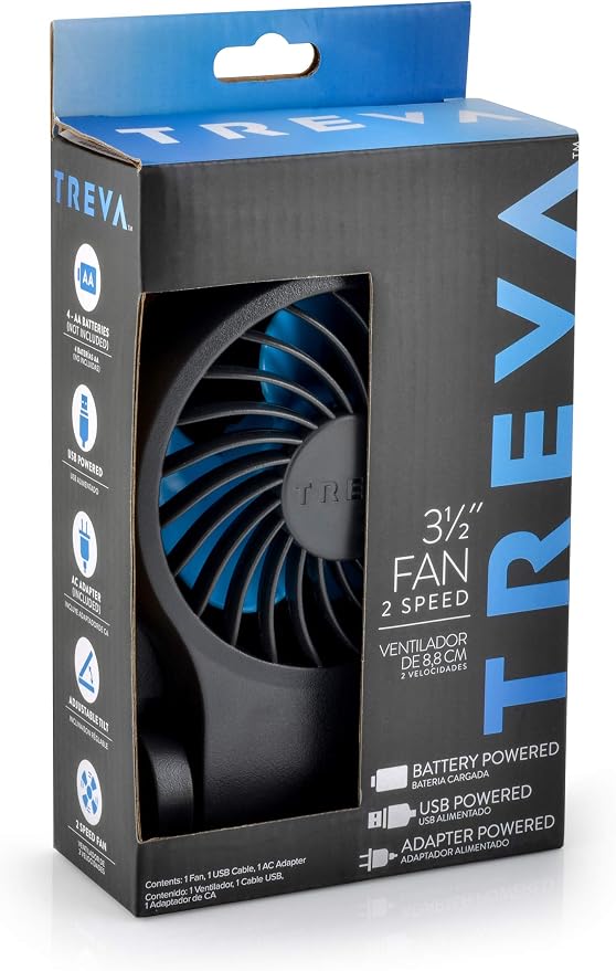 3.5 Inch Portable Desk Fan with USB Port - Small, Compact, Powerful Airflow, AC Adapter Included in Black., alternate view 3
