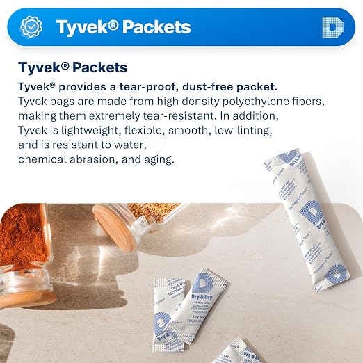 3 Gram[100 Packets] Food & Pharmaceutical Safe Silica Gel Packs Desiccants - Rechargeable Tyvek® Silica Gel, alternate view 2