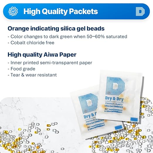 3 Gram[200 Packets] Orange Indicating Silica Gel Packets Desiccant Dehumidifiers - Food Safe Silica Packs, alternate view 2