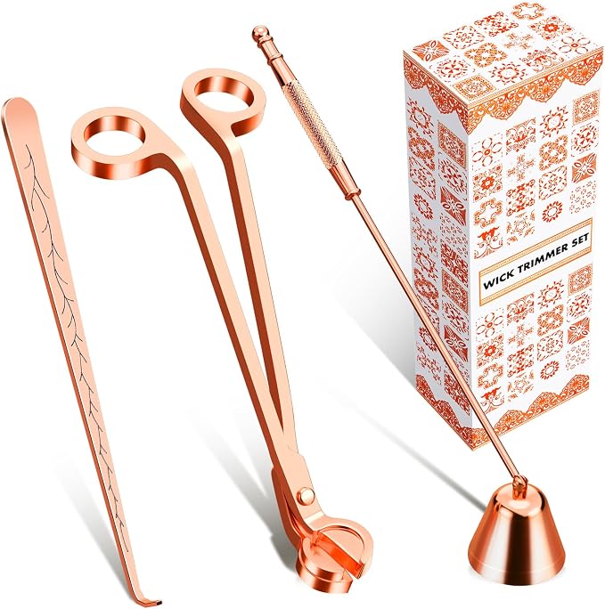 3 in 1 Candle comfort Kit - Wick Trimmer, Snuffer & Dipper Set (Rose Gold) 0 Count 8.3 inch stainless steel, product image