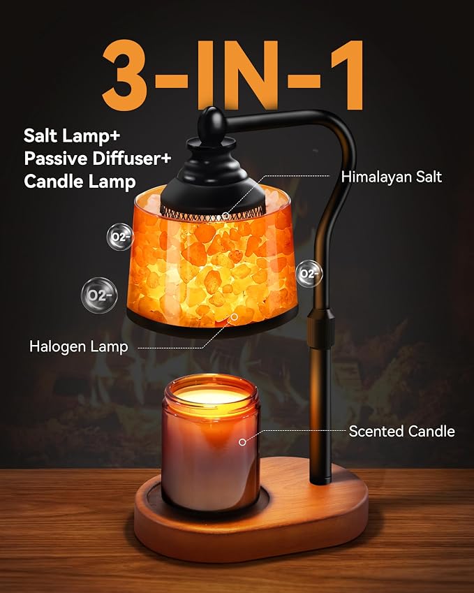 3-in-1 Candle Warmer Lamp with Timer Dimmable, Himalayan Salt Lamp & Passive Diffuser, Gifts for Women, House Warming Gifts