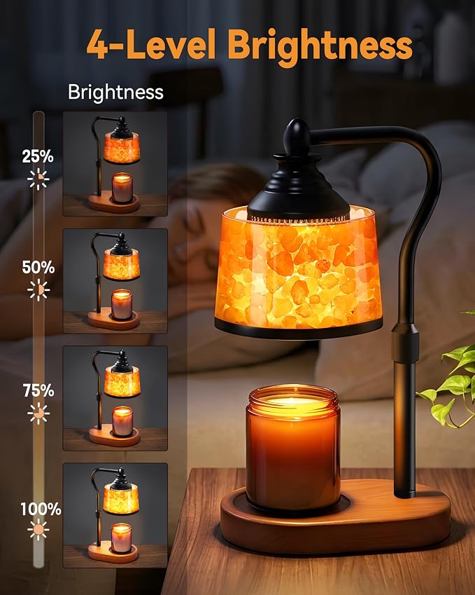 3-in-1 Candle Warmer Lamp with Timer Dimmable, Himalayan Salt Lamp & Passive Diffuser, Gifts for Women, House Warming Gifts