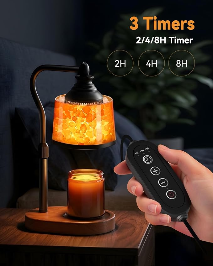 3-in-1 Candle Warmer Lamp with Timer Dimmable, Himalayan Salt Lamp & Passive Diffuser, Gifts for Women, House Warming Gifts