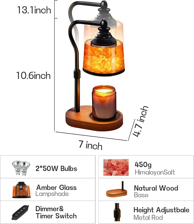 3-in-1 Candle Warmer Lamp with Timer Dimmable, Himalayan Salt Lamp & Passive Diffuser, Gifts for Women, House Warming Gifts