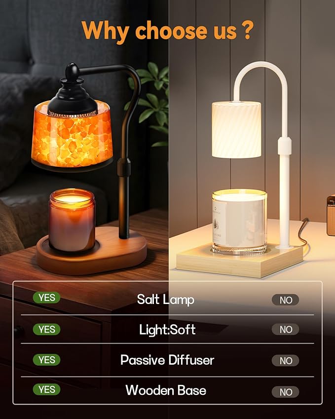 3-in-1 Candle Warmer Lamp with Timer Dimmable, Himalayan Salt Lamp & Passive Diffuser, Gifts for Women, House Warming Gifts