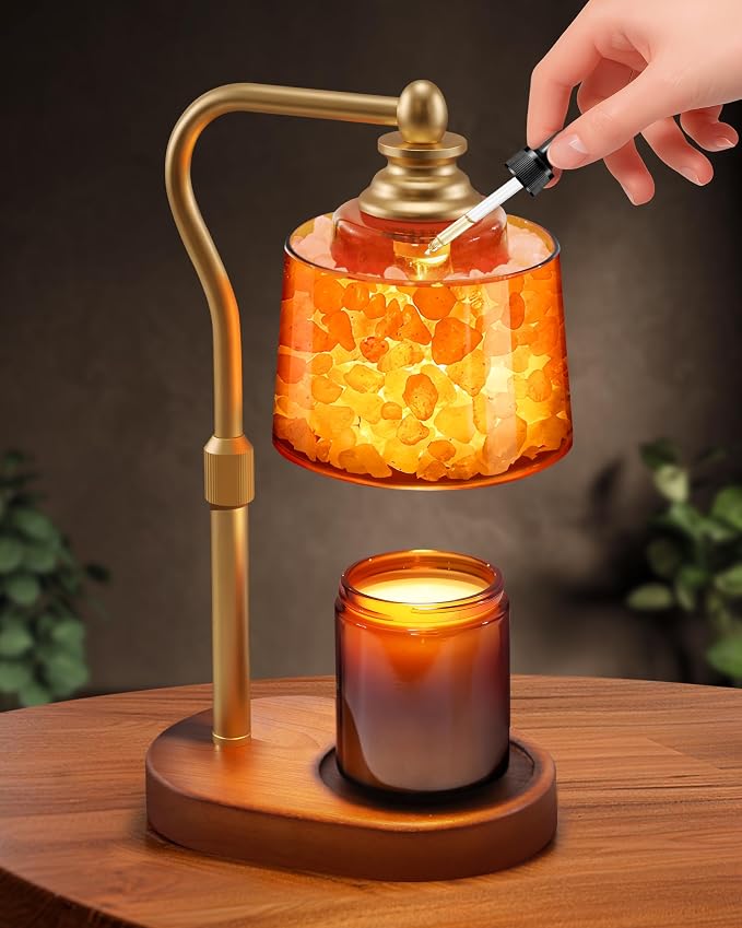 3-in-1 Candle Warmer Lamp with Timer Dimmable, Himalayan Salt Lamp & Passive Diffuser, Gifts for Women, House Warming Gifts