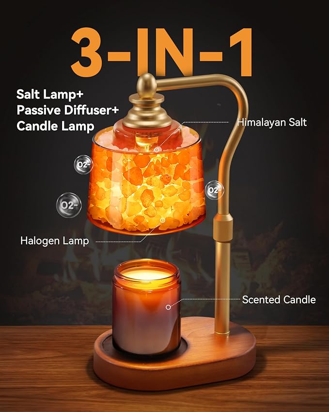3-in-1 Candle Warmer Lamp with Timer Dimmable, Himalayan Salt Lamp & Passive Diffuser, Gifts for Women, House Warming Gifts