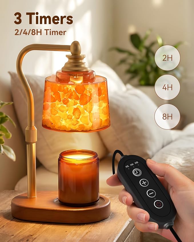 3-in-1 Candle Warmer Lamp with Timer Dimmable, Himalayan Salt Lamp & Passive Diffuser, Gifts for Women, House Warming Gifts