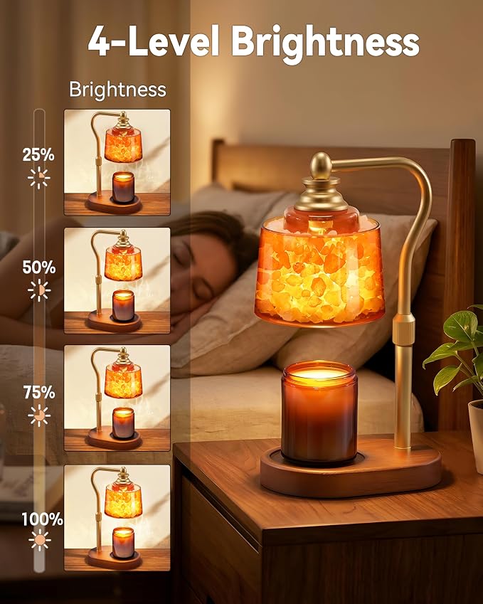 3-in-1 Candle Warmer Lamp with Timer Dimmable, Himalayan Salt Lamp & Passive Diffuser, Gifts for Women, House Warming Gifts