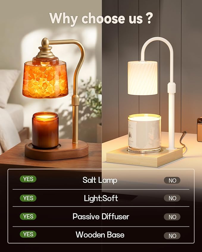 3-in-1 Candle Warmer Lamp with Timer Dimmable, Himalayan Salt Lamp & Passive Diffuser, Gifts for Women, House Warming Gifts