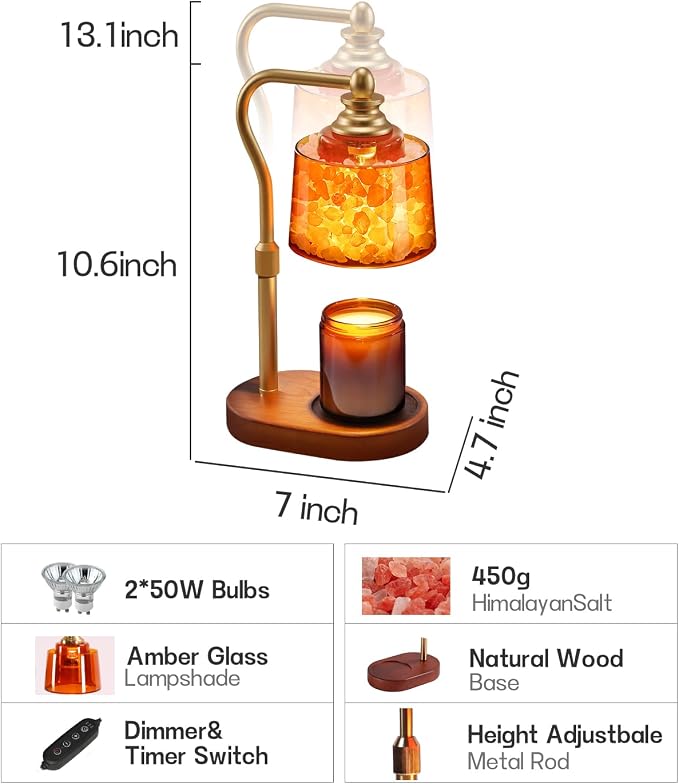 3-in-1 Candle Warmer Lamp with Timer Dimmable, Himalayan Salt Lamp & Passive Diffuser, Gifts for Women, House Warming Gifts