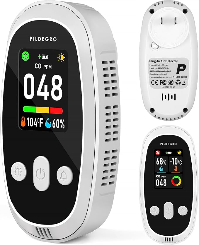 3-in-1 Carbon Monoxide Detectors Plug in with Rechargeable Battery Backup, Upgraded 10-Year Sensor, Dual-Mode