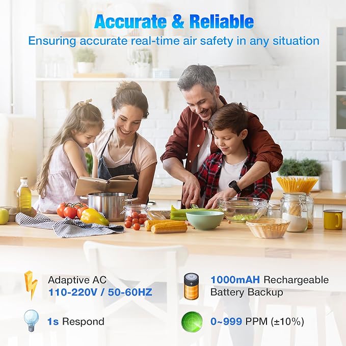 3-in-1 Carbon Monoxide Detectors Plug in with Rechargeable Battery Backup, Upgraded 10-Year Sensor, Dual-Mode, alternate view