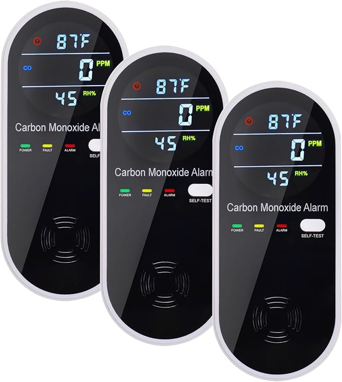 3-in-1 Carbon Monoxide Detectors, Portable Carbon Monoxide Detector for Travel with Temperature & Humidity Display, Carbon