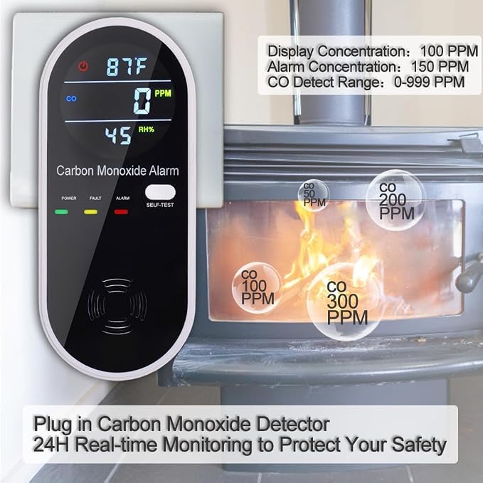 3-in-1 Carbon Monoxide Detectors, Portable Carbon Monoxide Detector for Travel with Temperature & Humidity Display, Carbon