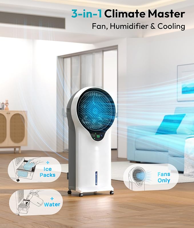 3-in-1 Evaporative Air Cooler, 35’’ Protable Swamp Cooler Indoor with 3 Modes&3 Speeds, 5.5L Water Tank Cold Air Cooler, 2